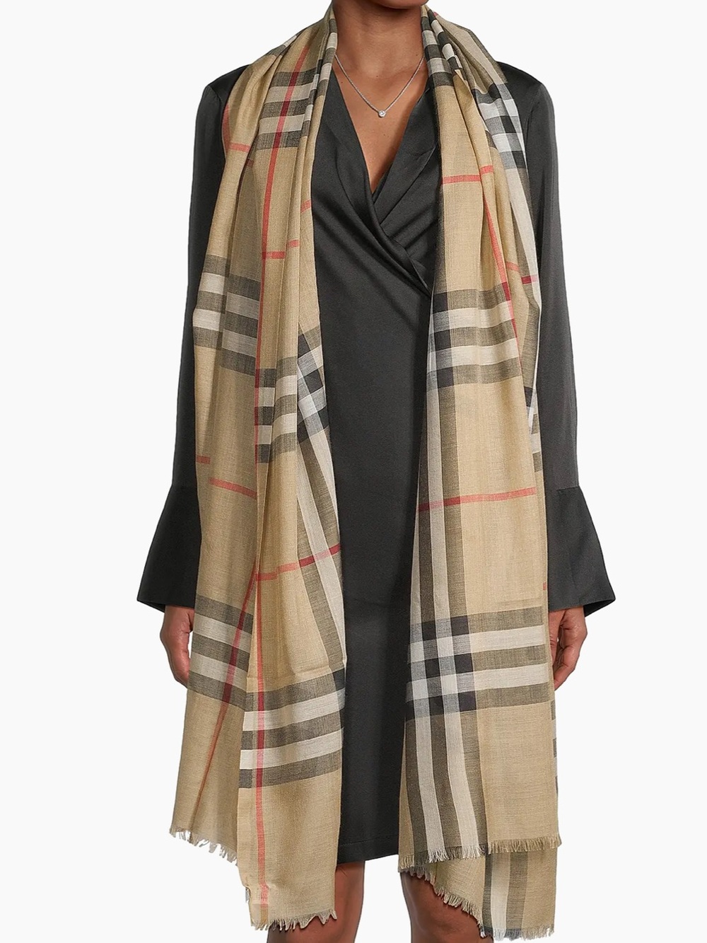 BURBERRY LONDON GIANT CHECK WOOL & SILK SCARF / WRAP / STOLE - Picture 2 of 9
